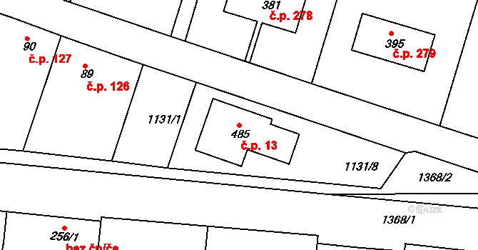 Doksy 13 na parcele st. 485 v KÚ Doksy u Kladna, Katastrální mapa
