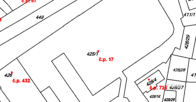 Vnorovy 17 na parcele st. 425/1 v KÚ Vnorovy, Katastrální mapa