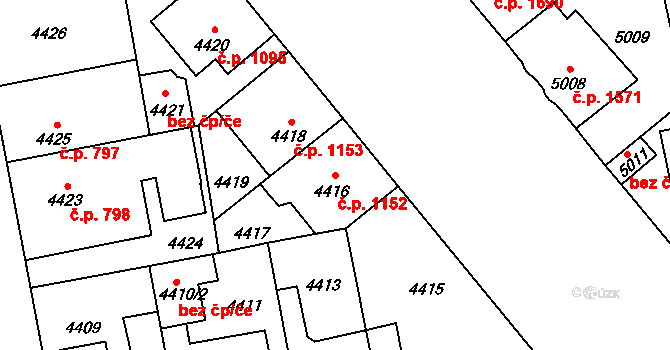 Kročehlavy 1152, Kladno na parcele st. 4416 v KÚ Kročehlavy, Katastrální mapa