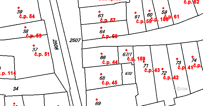 Třeboň I 44, Třeboň na parcele st. 66 v KÚ Třeboň, Katastrální mapa