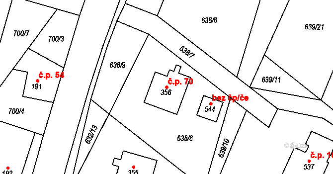 Radvánovice 70, Karlovice na parcele st. 356 v KÚ Karlovice, Katastrální mapa