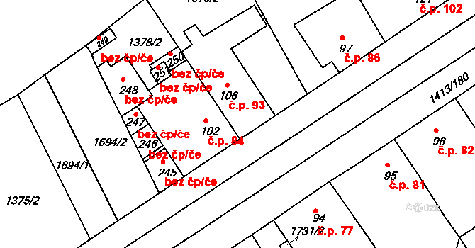 Jankovice 93 na parcele st. 106 v KÚ Jankovice u Holešova, Katastrální mapa