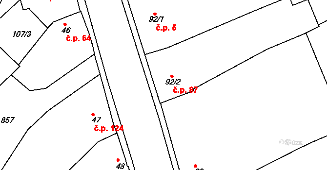 Hnojice 87 na parcele st. 92/2 v KÚ Hnojice, Katastrální mapa