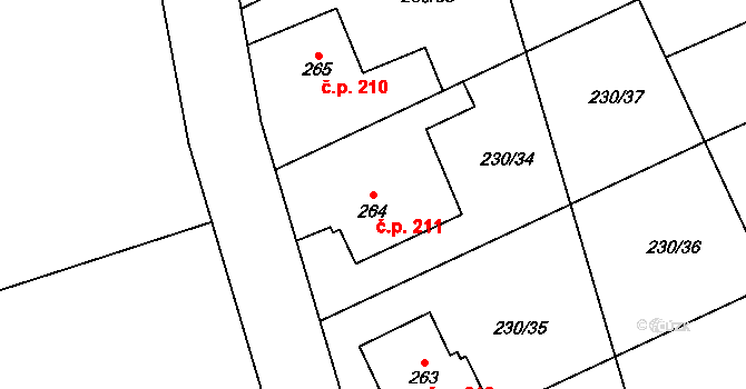 Lutín 211 na parcele st. 264 v KÚ Lutín, Katastrální mapa