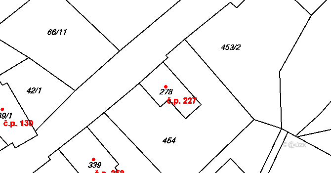 Chuchelna 227 na parcele st. 278 v KÚ Chuchelna, Katastrální mapa