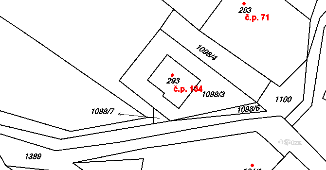 Podhorní Újezd 134, Podhorní Újezd a Vojice na parcele st. 293 v KÚ Podhorní Újezd, Katastrální mapa