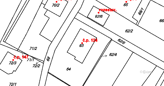 Prstná 124, Petrovice u Karviné na parcele st. 63 v KÚ Prstná, Katastrální mapa