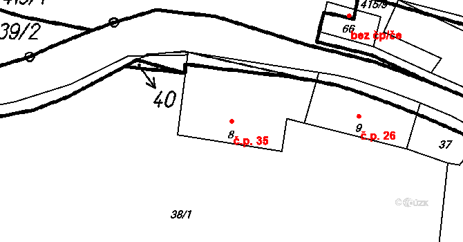 Kladruby 35 na parcele st. 8 v KÚ Kladruby u Strakonic, Katastrální mapa