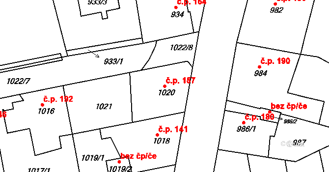 Miřetice u Klášterce nad Ohří 157, Klášterec nad Ohří na parcele st. 1020 v KÚ Miřetice u Klášterce nad Ohří, Katastrální mapa