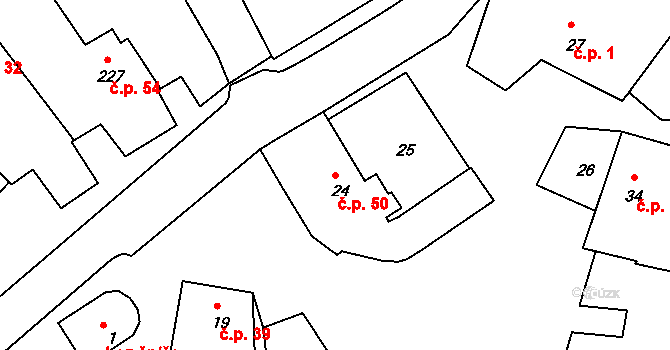 Lomy 50 na parcele st. 24 v KÚ Lomy u Jemnice, Katastrální mapa