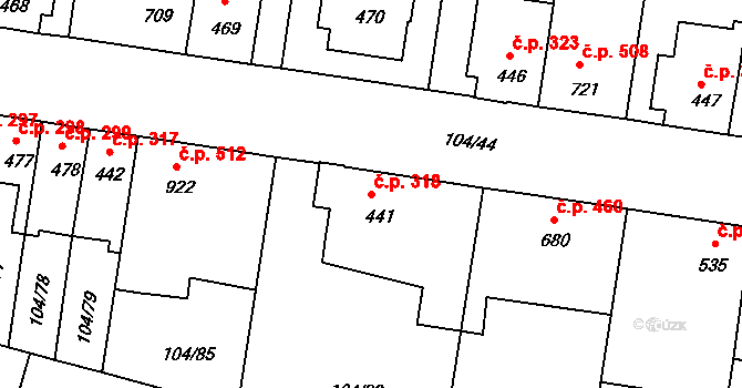 Podklášteří 318, Třebíč na parcele st. 441 v KÚ Podklášteří, Katastrální mapa