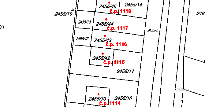Nový Bohumín 1115, Bohumín na parcele st. 2455/42 v KÚ Nový Bohumín, Katastrální mapa