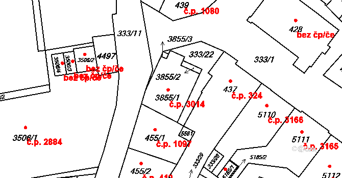 Břeclav 3014 na parcele st. 3855/1 v KÚ Břeclav, Katastrální mapa
