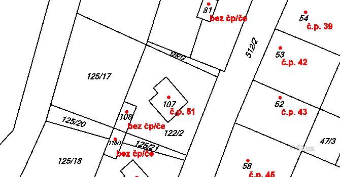 Strkovice 51, Postoloprty na parcele st. 107 v KÚ Strkovice, Katastrální mapa