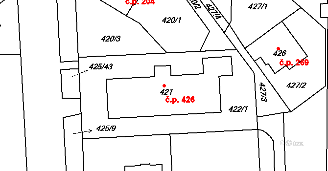 Řetenice 426, Teplice na parcele st. 421 v KÚ Teplice-Řetenice, Katastrální mapa