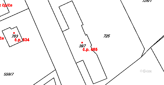 Česká Kamenice 465 na parcele st. 397 v KÚ Česká Kamenice, Katastrální mapa