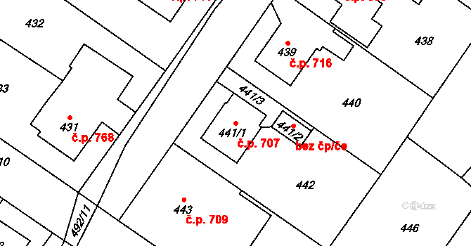 Jablunkov 707 na parcele st. 441/1 v KÚ Jablunkov, Katastrální mapa