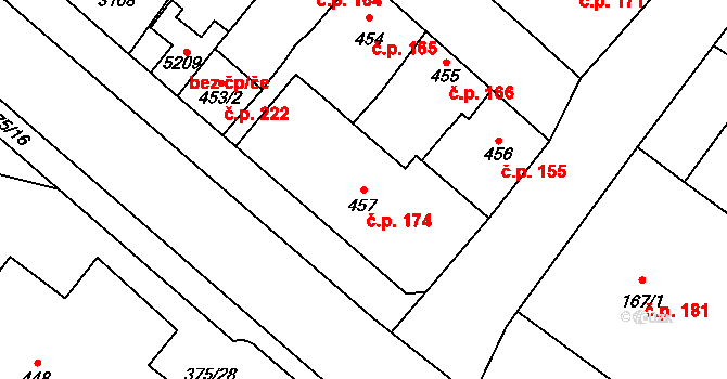 Střed 174, Rokycany na parcele st. 457 v KÚ Rokycany, Katastrální mapa