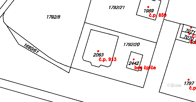 Cheb 913 na parcele st. 2063 v KÚ Cheb, Katastrální mapa