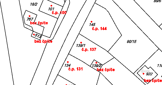 Sendražice 137, Kolín na parcele st. 139/1 v KÚ Sendražice u Kolína, Katastrální mapa