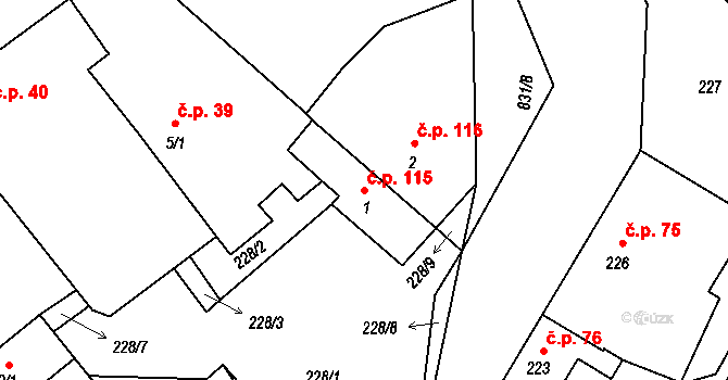 Tušť 115, Suchdol nad Lužnicí na parcele st. 1 v KÚ Tušť, Katastrální mapa