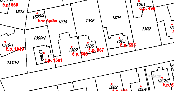 Modřany 587, Praha na parcele st. 1305 v KÚ Modřany, Katastrální mapa