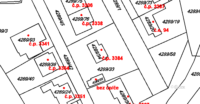 Strašnice 3384, Praha na parcele st. 4289/34 v KÚ Strašnice, Katastrální mapa