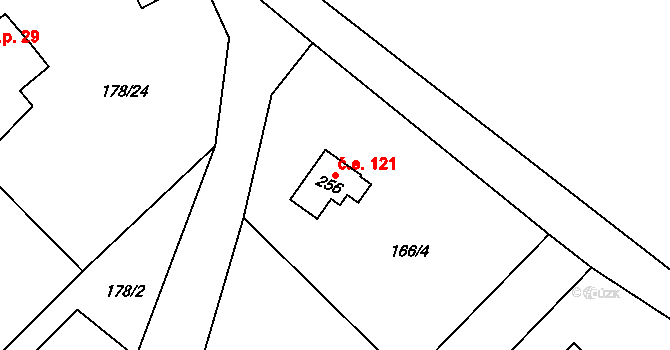 Lhotka 121, Svinaře na parcele st. 256 v KÚ Svinaře, Katastrální mapa