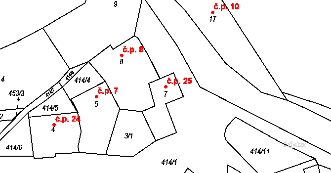 Chvalšovice 25, Dřešín na parcele st. 7 v KÚ Chvalšovice, Katastrální mapa