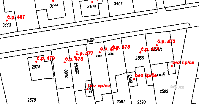 Jirkov 476 na parcele st. 2584 v KÚ Jirkov, Katastrální mapa