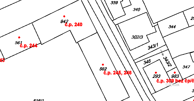 Chrastava 245,246 na parcele st. 562 v KÚ Chrastava I, Katastrální mapa