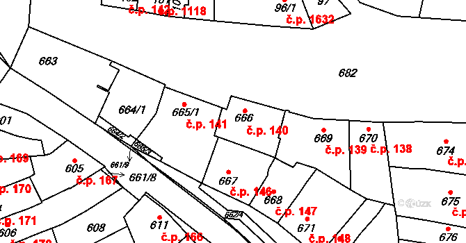 Šlapanice 140 na parcele st. 666 v KÚ Šlapanice u Brna, Katastrální mapa