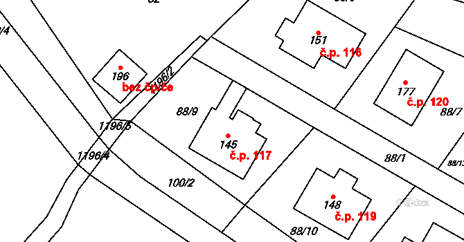 Nučice 117 na parcele st. 145 v KÚ Nučice, Katastrální mapa