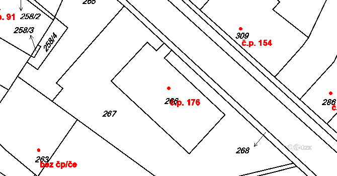 Velké Chvalovice 176, Pečky na parcele st. 266 v KÚ Velké Chvalovice, Katastrální mapa