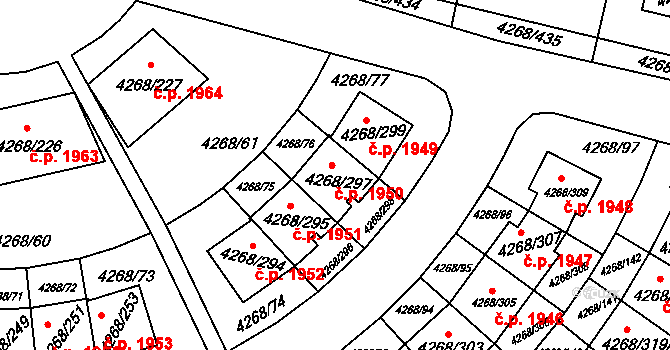 Újezd nad Lesy 1950, Praha na parcele st. 4268/297 v KÚ Újezd nad Lesy, Katastrální mapa