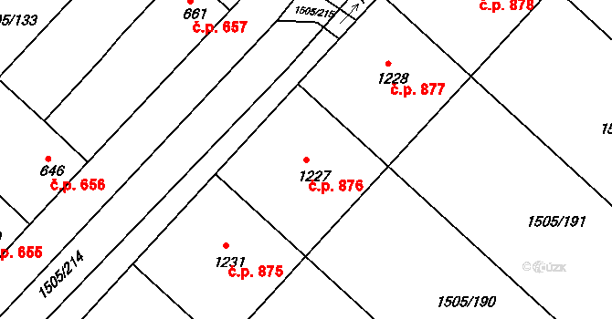 Ostrožské Předměstí 876, Uherský Ostroh na parcele st. 1227 v KÚ Ostrožské Předměstí, Katastrální mapa