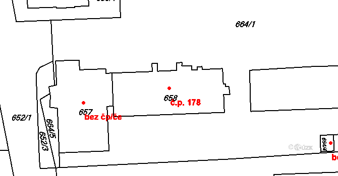 Šenov u Nového Jičína 178 na parcele st. 658 v KÚ Šenov u Nového Jičína, Katastrální mapa