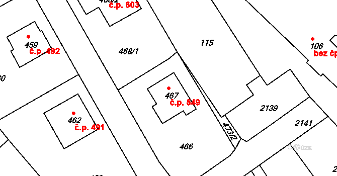 Týnec nad Labem 549 na parcele st. 467 v KÚ Týnec nad Labem, Katastrální mapa