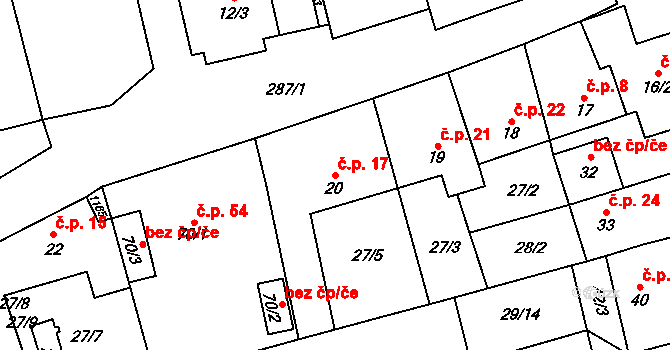 Hněvice 17, Štětí na parcele st. 20 v KÚ Hněvice, Katastrální mapa