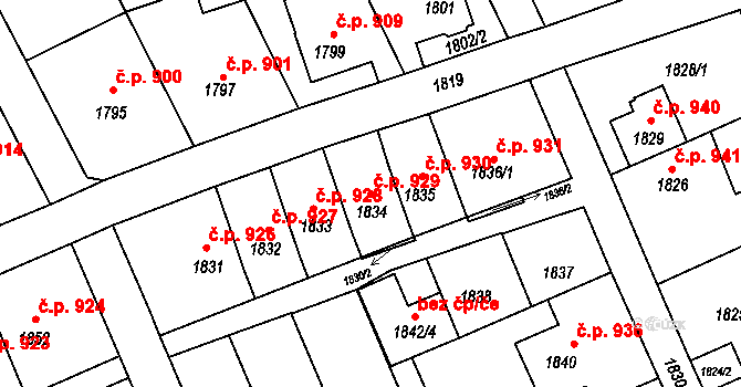 Šluknov 929 na parcele st. 1834 v KÚ Šluknov, Katastrální mapa