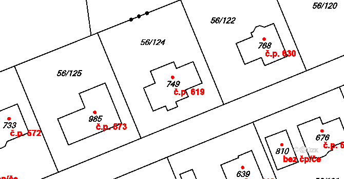 Hovorčovice 619 na parcele st. 749 v KÚ Hovorčovice, Katastrální mapa