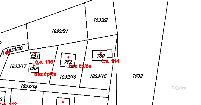 Opatov 114 na parcele st. 759 v KÚ Opatov v Čechách, Katastrální mapa