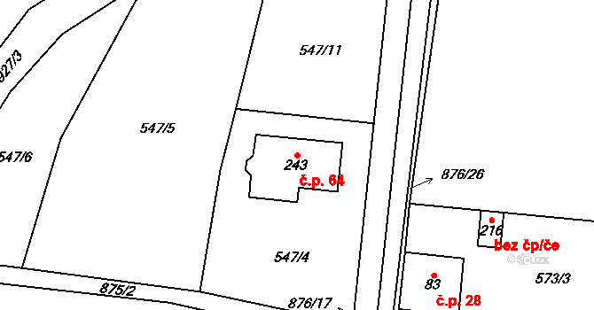 Staré Ouholice 64, Nová Ves na parcele st. 243 v KÚ Nové Ouholice, Katastrální mapa