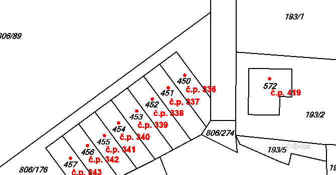 Ostřešany 337 na parcele st. 451 v KÚ Ostřešany, Katastrální mapa