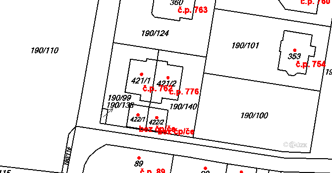 Velké Přílepy 776 na parcele st. 421/2 v KÚ Kamýk u Velkých Přílep, Katastrální mapa