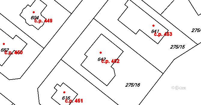Lázně Toušeň 452 na parcele st. 642 v KÚ Lázně Toušeň, Katastrální mapa