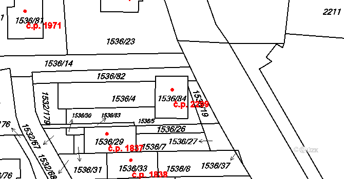 Pelhřimov 2299 na parcele st. 1536/84 v KÚ Pelhřimov, Katastrální mapa