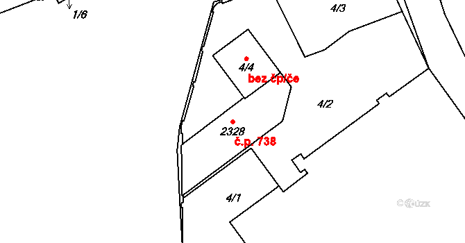 Přibyslav 738 na parcele st. 2328 v KÚ Přibyslav, Katastrální mapa