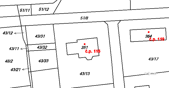 Bubovice 116 na parcele st. 351 v KÚ Bubovice, Katastrální mapa