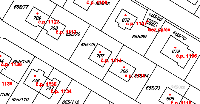 Květnice 1114 na parcele st. 707 v KÚ Květnice, Katastrální mapa